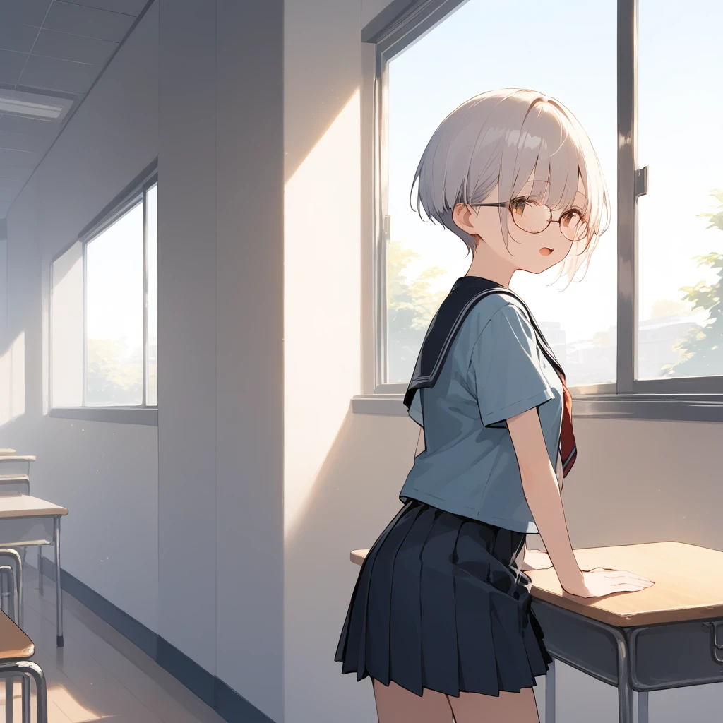(masterpiece, best quality:1.2), 8k, official art, raw photo, incredibly absurdres, ,highschool student,beautiful girl, pretty face, arch back, , close up, , short sleeve, gardenia, bob cut, teen, classroom, looking at viewer, no makeup, film grain, chromatic aberration, sharp focus, facelight, dynamic lighting, cinematic lighting, detailed eyes and face, bokeh background,(cowboyshot:1.3),(small brests:1.2),(skinny:1.2),lamenation,(fullnude:1.7),(show pussy:1.4),