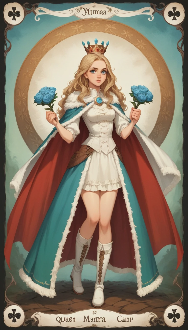 score_9, score_8_up, score_7_up, score_6_up, score_5_up, score_4_up, 
female, (queen:1.2), (long wavy hair), light blue eyes, eyelashes, frills, (white crown, mantle, short dress, high boots, stockings),
Full body standing painting, (((solo))), Simple line design, ((tarot card background, symmetric beauty)), perfectly symmetrical, The art of symmetry, floating drawings of characters, ((flatcolors)), tmasterpiecetop Qualities qualtiy