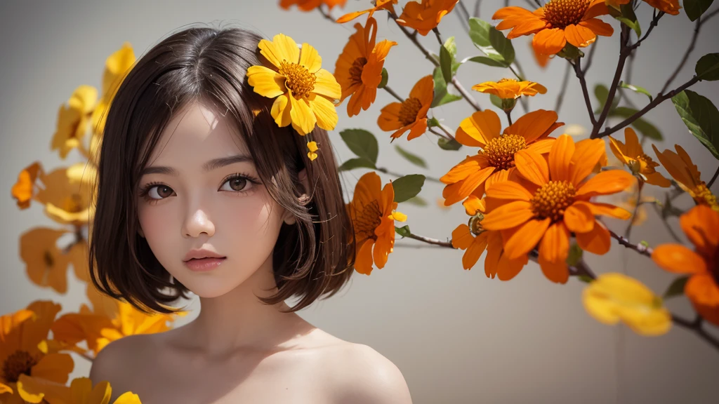 (Exposing breasts 1.6))),(((Exposing breasts 1.6))),(((Exposing breasts 1.6))),masterpiece, Highest quality, 8k, Absurd, Beautiful medium long bob hair,Woman in her late 20s, That shy expression is cute, (Sensual Style),((Seven episodes were filmed.................1.4)), (Nude 1.5), No makeup, The near road and the far road, Written boundary depth, Surreal, High resolution, photograph, Sharp focus, Face lamp, Dynamic Lighting, highest detailed, ,Extreme detaileds、Super detaileded、detailed、Real Skin、elegant features、Positive and optimistic、(The background is a colorful flower field)
