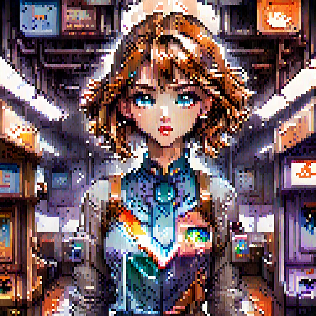 Pixel art, Retro game cover art, Full body portrait, symmetrical shoulders, Symmetrical face, beautiful, elegant, Volumetric lighting, Scattered beneath the surface, Ray Tracing, Vibrant colors, Trending on Art Station, Jordan Grimmer, Art Greg Rutkowski