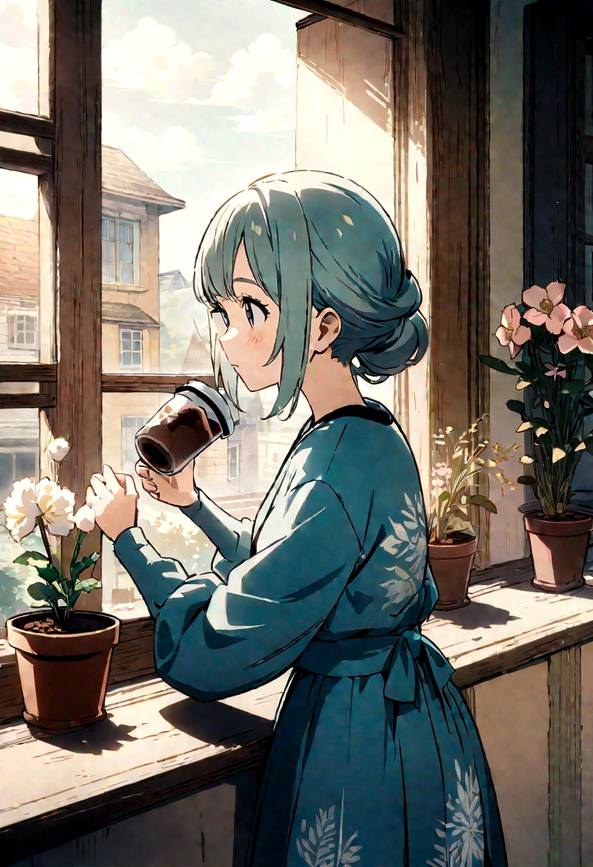 ((masterpiece,best quality)), absurdres, <lora:Aether_Foundation_Employee_Pokemon:0.8>, Aether_Foundation_Employee_Pokemon, solo, 1girl, dark skin, solo, smiling, looking at viewer, cowboy shot turtleneck sweater, earrings, library, cup of coffee, sitting at table