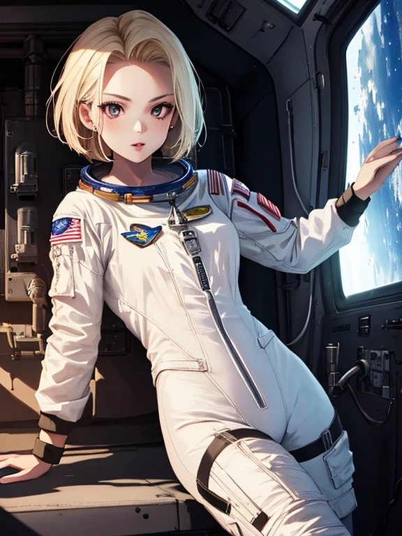 astronaut, android１８Number, (masterpiece), highest quality, 1girl, uhd, retina, masterpiece, ccurate, anatomically correct, textured skin, super detail, high details, high quality, best quality, highres, 4K