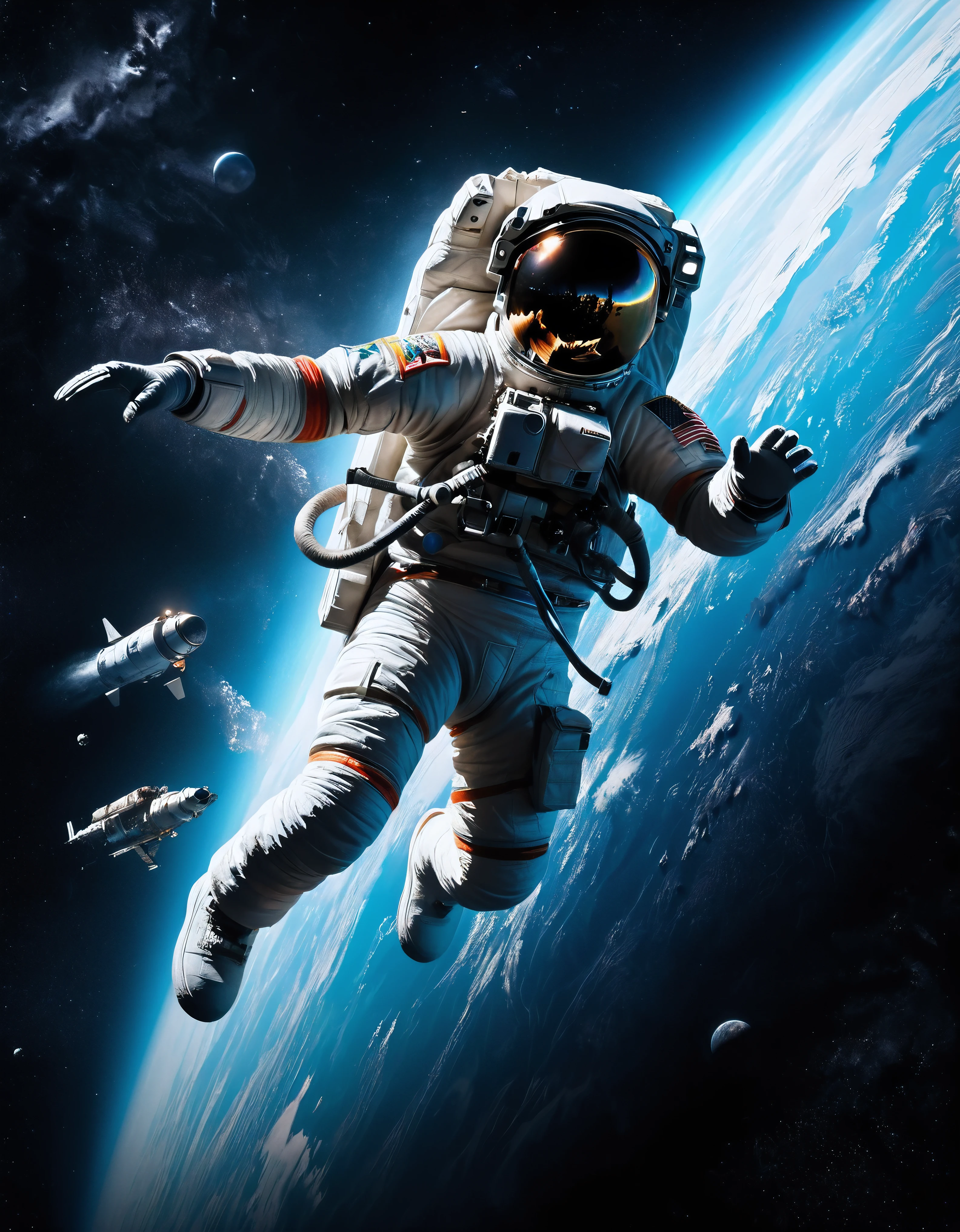 ((Masterpiece in maximum 16K resolution):1.6),((soft_color_photograpy:)1.5), ((Ultra-Detailed):1.4),((Movie-like still images and dynamic angles):1.3) | ((double contact):1.3), ((Exotic Astronaut Floating In Space silhoutte effect):1.2), ((Superimposed on Pretty Female):1.1), ((clear dark sky)), Oil and ink on canvas, fine dark art, super dramatic light, photoillustration, amazing depth, the ultra-detailed, iridescent black, superfluous dreams, intricately details, amazing depth, Amazing atmosphere, Mesmerizing whimsical vibrant landscapes, ((Exotic Astronaut):1.2), Maximalism ((beautiful outside, Ugly inside, pressure and pain, beauty and despair, hard and soft, positive and negative, hot and cold, Sweet and sour, Vibrant but boring, Perfect harmony, light and shadows, old and young, Black and white, Corresponding color, loud and quiet, Chaos and peace, life and death):1.2) The complex masterpiece of a real-time engineering leader. | Rendered in ultra-high definition with UHD and retina quality, this masterpiece ensures anatomical correctness and textured skin with super detail. With a focus on high quality and accuracy, this award-winning portrayal captures every nuance in stunning 16k resolution, immersing viewers in its lifelike depiction. | ((perfect_composition, perfect_design, perfect_layout, perfect_detail, ultra_detailed)), ((enhance_all, fix_everything)), More Detail, Enhance.