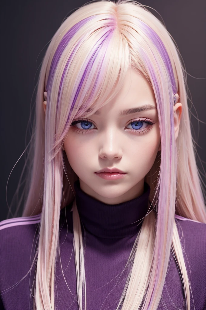 anime artwork, anime style, key visual, vibrant, studio anime, highly detailed <lora:HaileyGrice_v1:0.9> HaileyGrice with dirty blonde hair with highlights, focus on eyes, close up on face, lavender magenta color hair styled Straight and Sleek