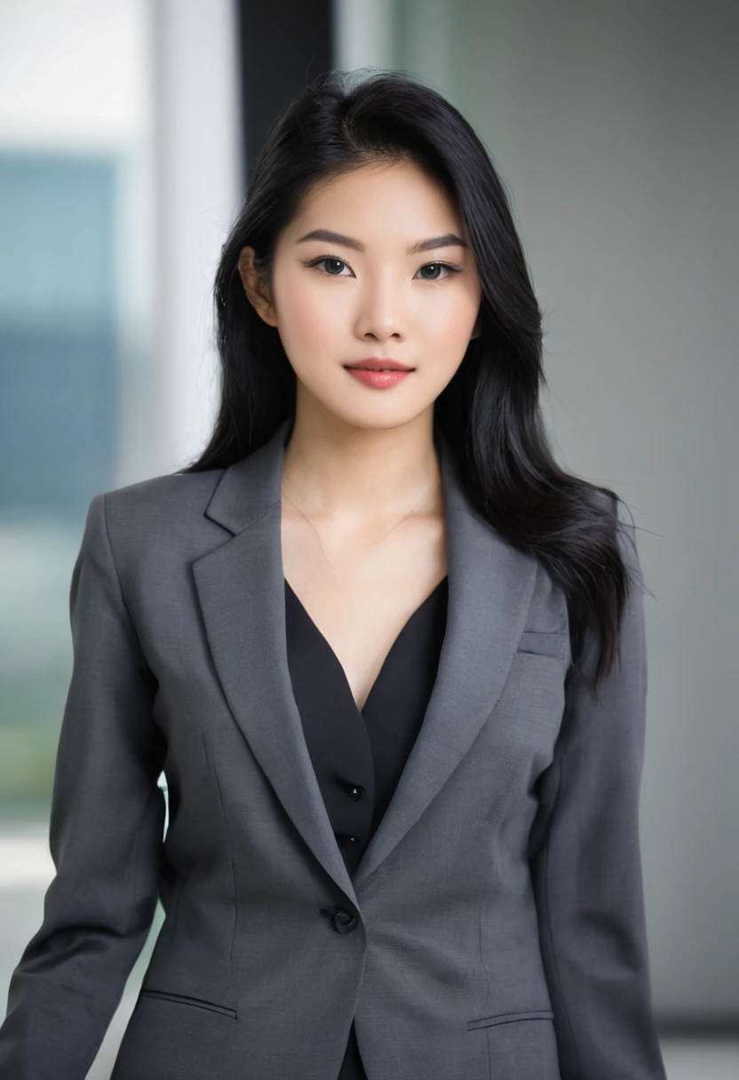 Woman 20 Years Old Asian ethnicity, Perfect Face Black Hair, wearing business attire, professional, successful