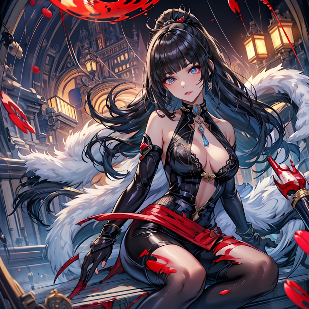 masterpiece, Highest quality,  High resolution,   colorful,  detailed, 4K, Shiny, 
One girl, alone, sfW, 
Mature Woman,
lips,  blush,  笑face, 
Mouth closed, 
Narrow waist, Wide Hips, 
mecha musume,  Machinery Parts,  Robot Joints,  Full Armor,   breastplate, breastplate,  sf,  White Armor, 
Jean, Genshin Impact, 
Blonde, blue eyes,  ponytail,(masterpiece:1.2, Highest quality), (Actual Photos, Intricate details), (1 female, alone, Upper Body, Small breasts) ，With eyes wide open、Scary atmosphere、Distorted facial expressions、ねじれた笑face、Bloody、Bleeding from the head、Blood splatter、whole body、Punk Fashion、Long Hair、Long bangs、Twin tails、Black Hair、（（（Dark circles under the eyes）））、Pale skin、Feeling unwell、Pathological、邪悪な笑face、Crazy Eyes、（Grin）Dramatic makeup，Create mixed media art、White Background,Full body depiction on screen,whole body図,Well-built,Nice body,Shoulders wider,focus on,(face),Messy Hair,Yellow Eyes,(Glowing Eyes),(Blood splatter:1.7),Red light,笑face,big 笑face,tooth,psycho 笑face,gesugao,Dark city background,darkness,night,(close),Good Eyes, good teeth,Large Breasts,魅惑的な笑face,military hat,latex thigh high,Large Breasts,Black Hair,Pink Eyes,Pink leotard,pantyhose,Military coat,Patent leather suit,グロッシーなlips,Sitting,Bust Shot,サディスティックな笑face,,all,Shiny肌,Military coat,detailedなface,Beautiful body,whole body,Adult,whole body油まみれで光沢感がある　whole bodyから湯気が出ている　Steam like a sauna room fills the entire screen.　White breath from the mouth　In town　People who fight fear々　A fugitive々　Pedestrian precinct