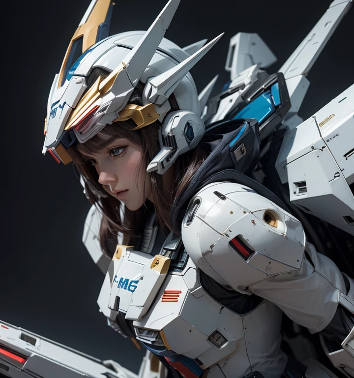 Textured skin, Super Detail, high details, Best Quality, hight resolution, 1080p, hard disk, a beauty,She wears a futuristic Gundam mecha,(Gundam),Fulll body Shot