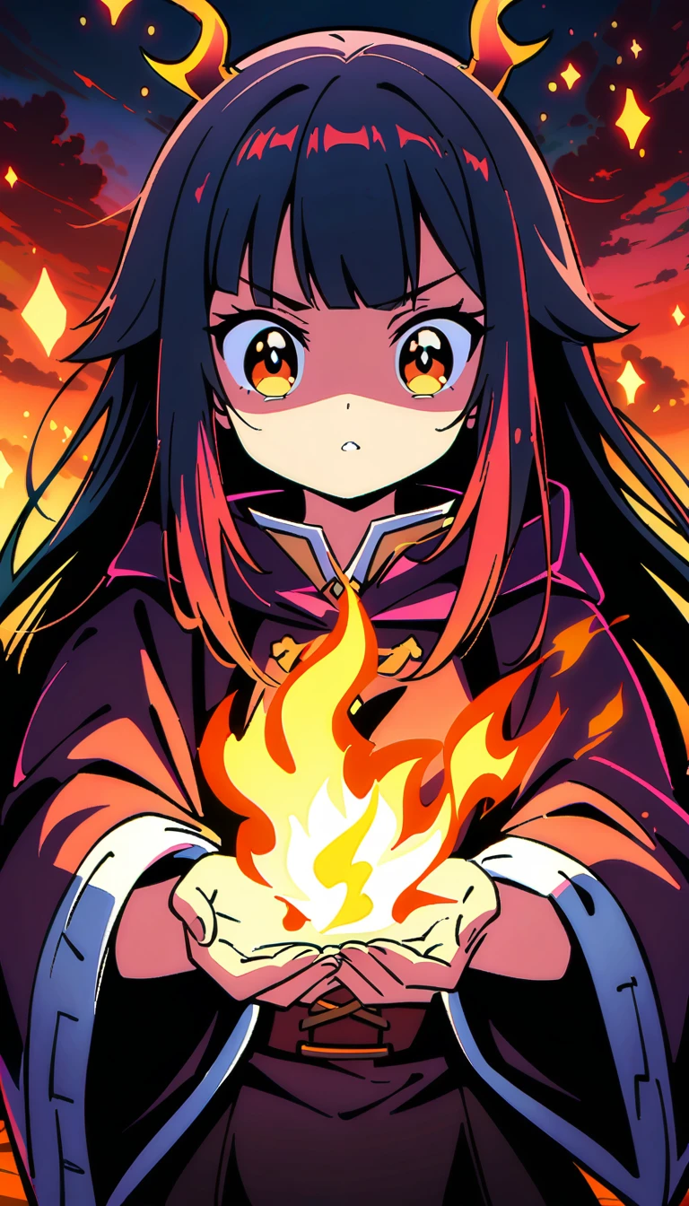 <lora:deemoArtstyle:1>, deemoArtstyle, 1girl, solo, megumin, flames, fire, masterpiece, best quality,