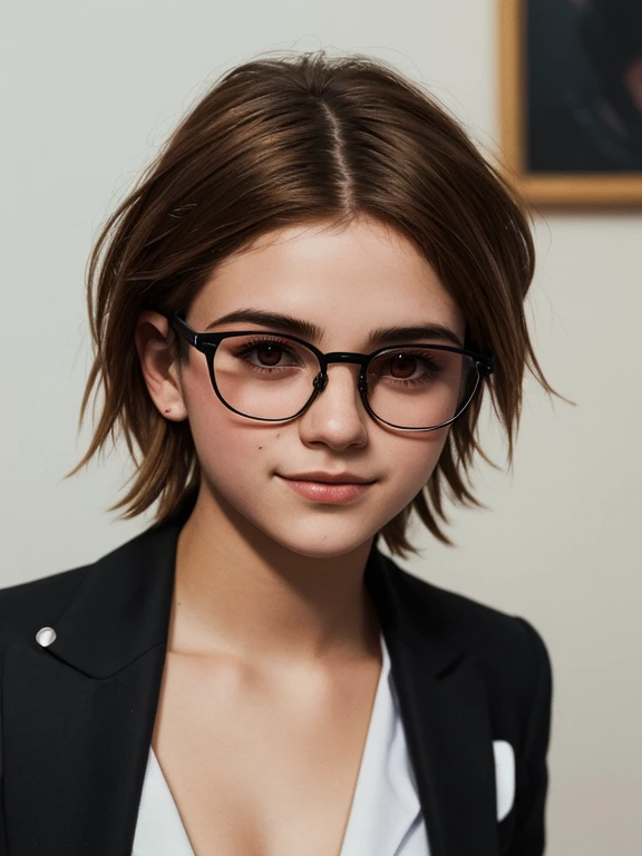 Best quality, Ultra high resolution, (Photorealistic:1.4), (masterpiece, Best quality:1.2),Full-length photo portrait of a young chubby Russian punk girl in glasses, 22 years old with aesthetic small breasts with beautiful erect nipples, corneal reflections, whole body, Detailed human skin texture, beautiful elastic body, aesthetic completeness, Beautiful face, mischievous expression on his face, one-sided grin, spiky tousled hair, very tousled shoulder length brown tousled hair (rebellious late 80s punk hairstyle), Brown eyes, ((glasses with lenses in black frames)), a little crazy look, sparkle in the eyes, ((short stature)), athletic build, безупречный строгий белый translucent lab coat на голое тело(I don&#39;t wear panties because it&#39;s hot)(I don&#39;t wear a bra because it&#39;s hot)(translucent lab coat:1.5)(nurse:1.5), bare knees, bare thighs, White Boots, beautiful hands, Graceful fingers, почти незаметная one-sided grin, Free standing pose, in the hospital premises(Morgue), ( 1980s Rocker Hairstyle)), Realistic photography, texture of photo paper, full length, (beautiful clear detailed face:1.2), Increased image sharpness, sharp image, high quality textures, high detail, realistic textures 