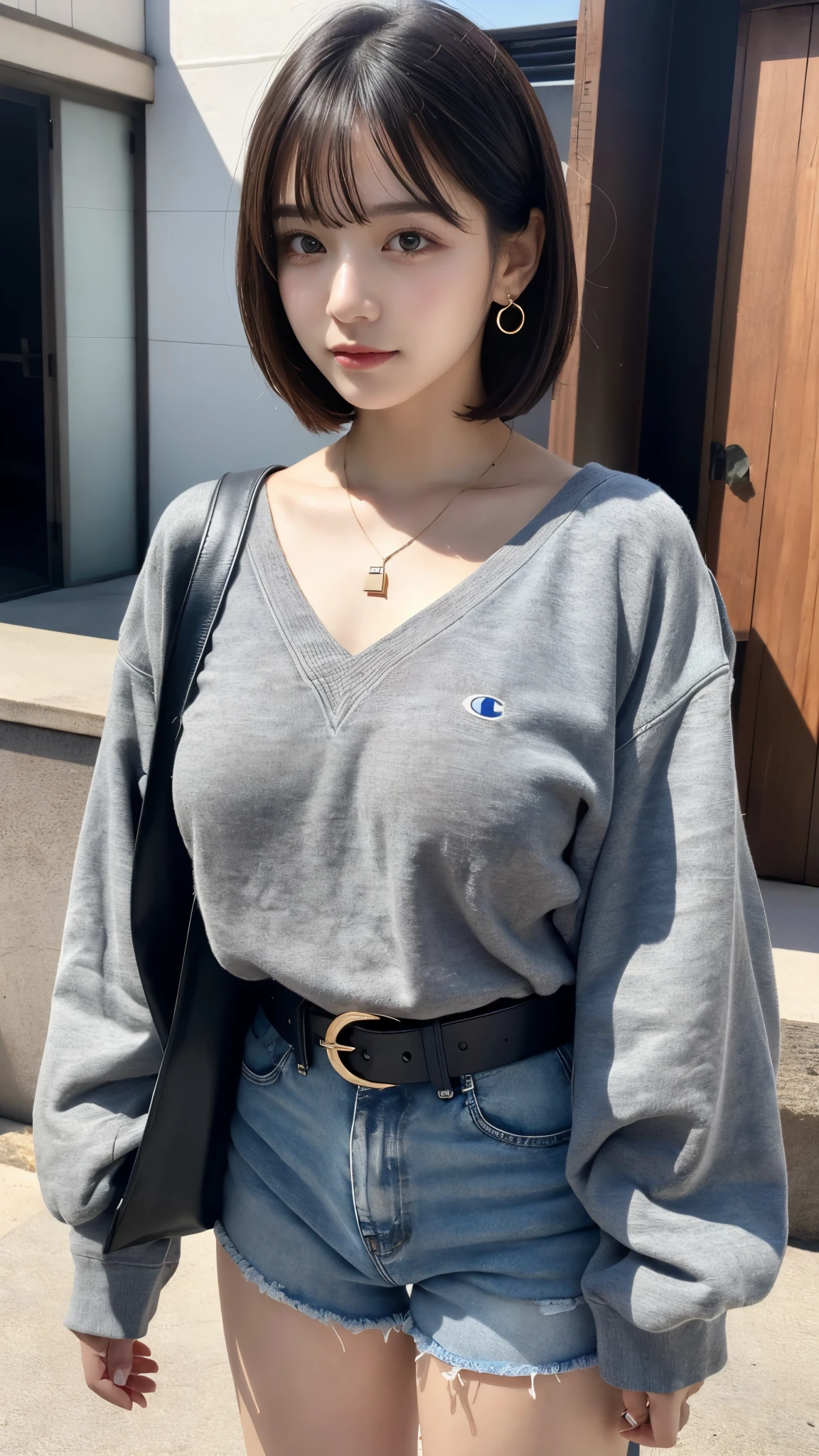 Realistic photos of (1 cute star) shoulder length hair, ponytail, light makeup, bangs, (small), clear facial features, 8K high resolution, sharp and realistic details, full body, own room, changing (underwear), changing clothes, f/4.0, 135mm, fujifilm, jpeg artifacts, dithering, UHD, masterpiece, blur, schoolgirl, underwear, white