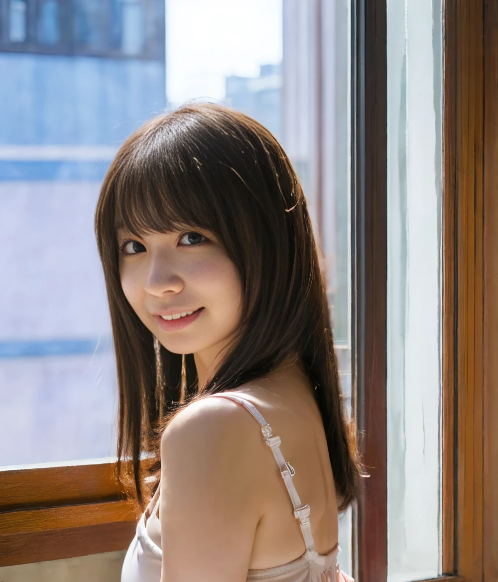 masterpiece,best quality,(Japanese ),((Beautiful girl)),cleavage,indoor,(perfect body beauty:1.2),(shy smile),beautiful teeth,