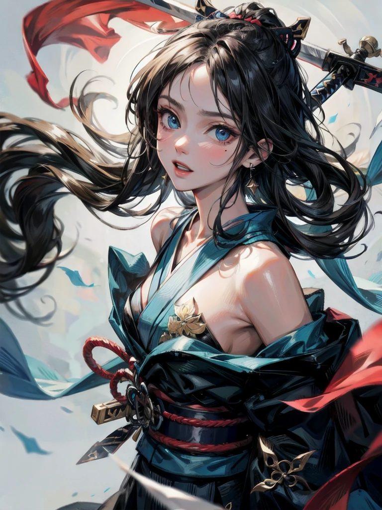 An uncle about forty years old,Natural rolls,Face emaciation、Angular,unshaven,Deep sunken eye sockets,Eyes shining,Bloom with a fiery will,A cyan tattoo with the word "tiger" looms above the left temple。Nocturnal black,wounded,short knife,Full body like