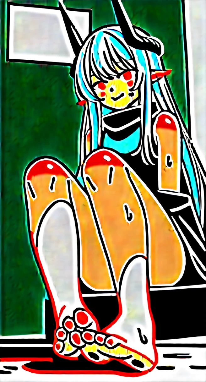 Cute indigenous 15 year old girl, long hair, naked, sittin on a wood chair with crossed legs