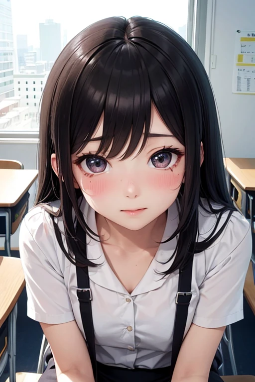 Anime girl sitting at desk in classroom at blackboard, beautifulアニメ美少女, cuteアニメの女の子,cute, Enchanting anime girl, Anime Moe Art Style, Squatbeautifulアニメの女の子, Anime Best Girl, Smooth anime CG art, Attractive anime girl, surGenuine , Young Anime Girl、Full Color、(Pieces fly、 Highest quality:1.2)、High resolution、High resolution、In 8K、Genuine実写、RAW Photos、Highest quality、masterpiece、 Very delicate、High resolutionの生のカラー写真、Professional photography、 Great face and eyes、超High resolution、RAW Photos、beautiful、beautiful、beautiful girl、(alone:1.2)、 Black Hair、big 、blush、Crying face、big 、 、View your viewers、Squat、Full view、blush、Outdoor、outside of home、Obscene content、Porn,Sit together'knees、Sit with your heels on the ground,Body facing forward、Sit with your heels on the ground、Leg spread、M legs、beautifulマンコ,8K Photo、Live Shooting、最High resolution、masterpiece:1.2、Genuine、photoGenuineistic、High Contrast、Photon Mapping、Genuineism、Very detailed、Professional Lighting、Low Angle:1.2)、(1 Girl)、(alone:1.5)、(Height: 145cm), (), (Squatting looking at the front)、(Open legs:1.5),(White sneakers:1.2)、 (Perfect proportions:1.2), (The detailed shape of the female genitals is clearly visible:1.4), (Textured skin)、I can see her cleavage,Pussy in full view,A look of shame,A large amount of love juice,A pool of love juice on the floor,Hairless pussy,Love juice flowing from pussy,No clothes,Completely naked,Completely naked,Completely naked,nsfw,Nude,