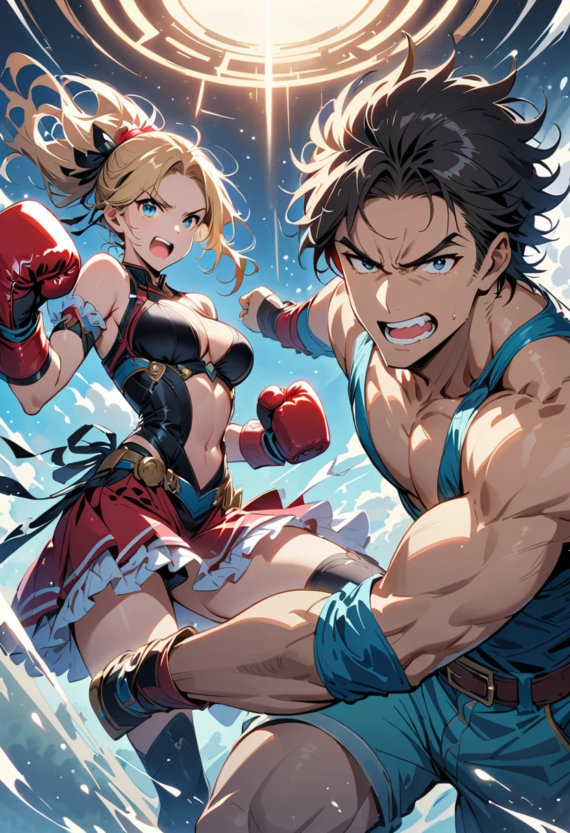 masterpiece, best quality, tekken 8_Lily, pink thighs, blue eyes, blonde hair, long hair, embarrassing, 1st son, (french kiss:1.2), Grab it from behind,