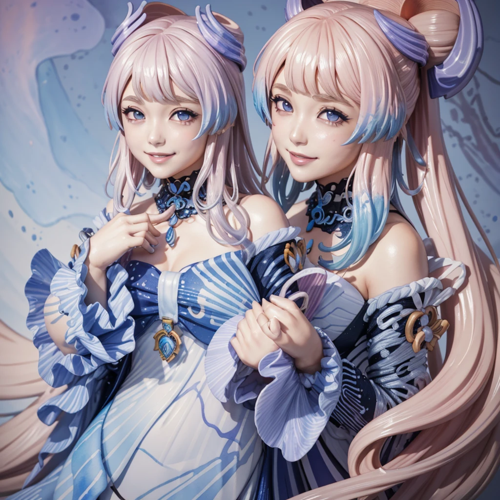 <lora:RealisticAnimeEuryaleXSthenoIn1PicFate_v10:1>,masterpiece, best quality,multiple girls, siblings, 2girls, sandals, dress, stheno (fate), panties, underwear, open mouth, breasts, ass, smile, white dress, sitting, see-through, white panties, looking at viewer,(kbxll:0.6),