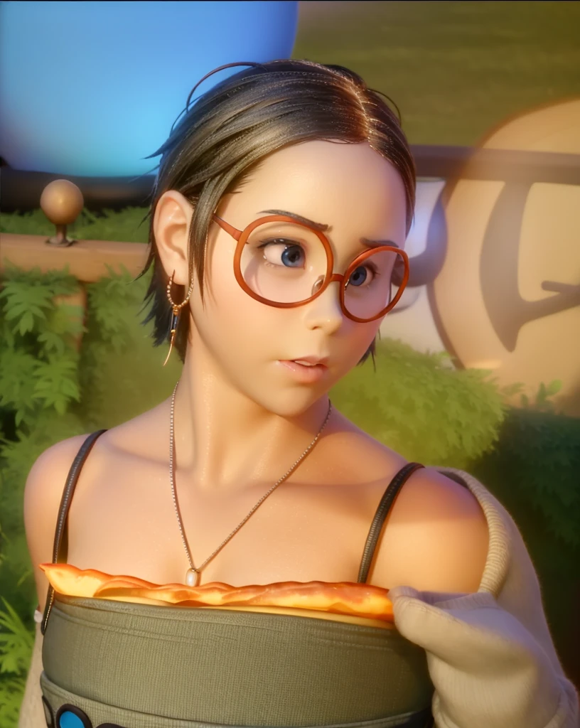 work of art, best qualityer, (suru_InsideOut , high branch throat, black frame glasses,  cups, suru ),   colorful glowing spheres, pixar, animated cartoon, 3D rendering, sfw, 