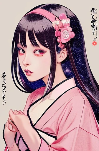 [Appears to have a modern feel,
A visual style,
The expressive power of Japanese anime illustrations,
Artistic illustrations by professional illustrators,
Beautiful girl manga and ukiyo-e,
European atmosphere and Gothic Lolita,
The overall image of the person and the characteristic background,
pencil and brushing effect,
2D and depth,
Three-dimensional feeling,
Pop and cute
bright, fun,
light and shadow, shadow,
Shining, flash, glitter, beautiful light,
pop color,
cool design,
Characters like Japanese idol anime,
LoveLive,
imitation, painting style, characteristics, imitation,
A depiction of feminine smooth and beautiful curves,
emotional design effect,
An elegant pose,
emotional,
Platonic,
expression and emotion,
fashion,
Bewitching,
impressive style,
spread both hands,
sense of individuality,
gesture,
focus,
background color,
pink color,
High sense,
color,
Adjust contrast, brightness, and color balance,
high quality,
Delicate and high depiction accuracy, generation accuracy,
Finally, convert to Ukiyo-e effect and expression]