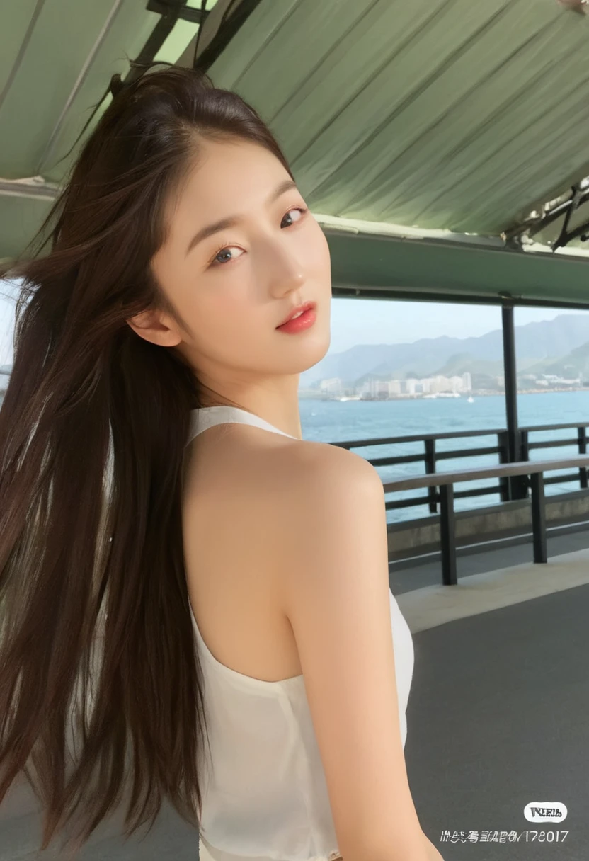 Close-up shot of a long-haired woman standing by the water, Bae Suzy, Beautiful young Korean woman, Beautiful Korean woman, Young and beautiful Korean woman, Beautiful Chinese model, wenfei ye, Nam Jae-yeon, xintong chen, gongbi, Young and thin gravure idol, Yoshitomo Nara, Gemma Chan