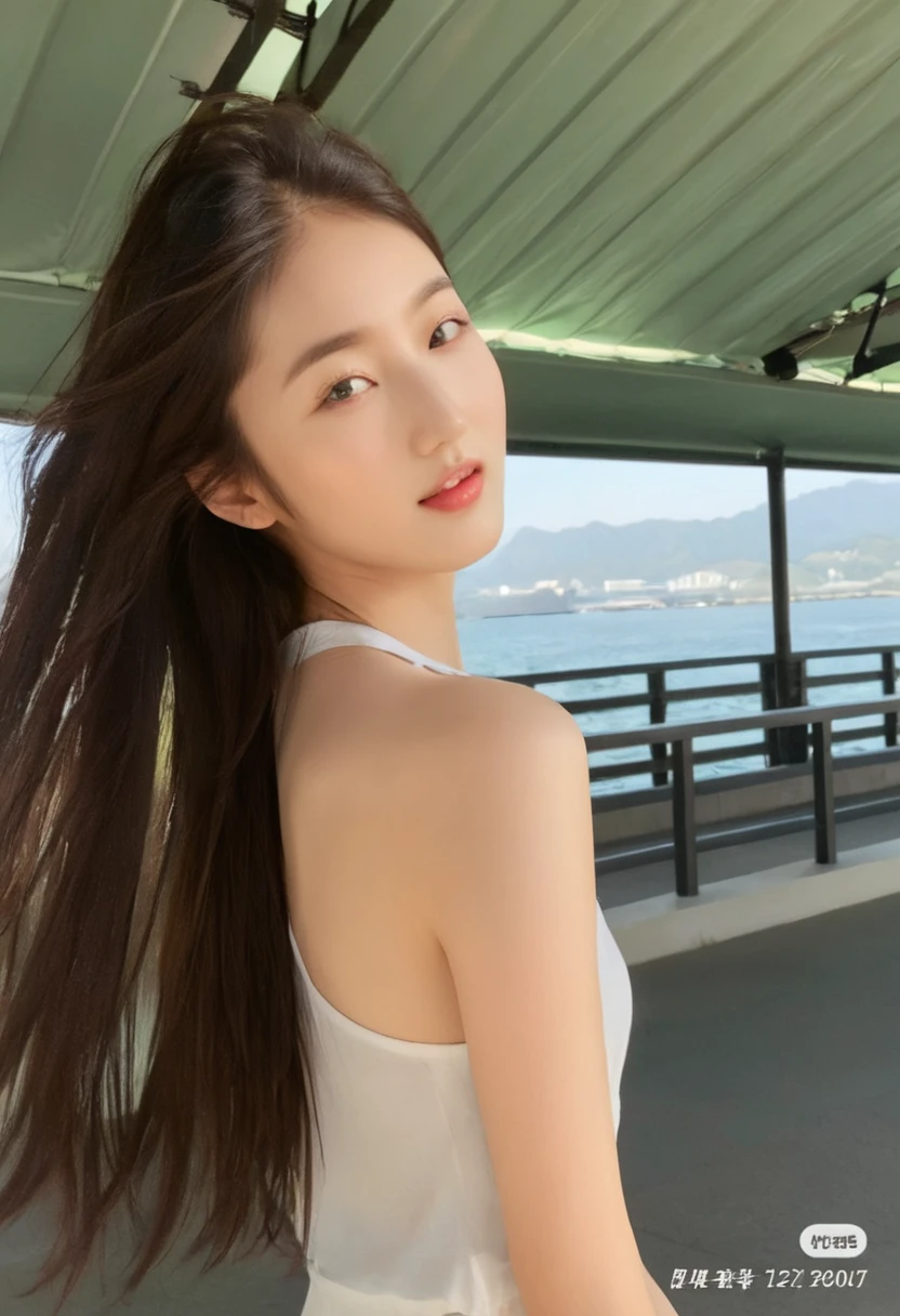 Close-up shot of a long-haired woman standing by the water, Bae Suzy, Beautiful young Korean woman, Beautiful Korean woman, Young and beautiful Korean woman, Beautiful Chinese model, wenfei ye, Nam Jae-yeon, xintong chen, gongbi, Young and thin gravure idol, Yoshitomo Nara, Gemma Chan