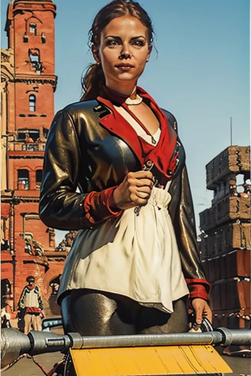 Girl in leather clothes, the inscription on the painting is of the highest quality