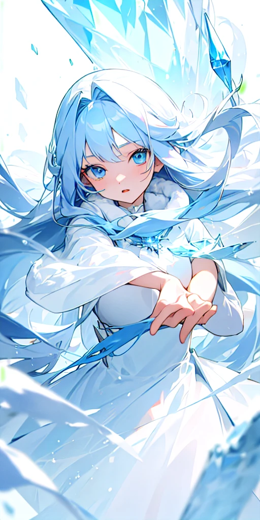 One Girl、cute、Close your mouth、White skin、Crystal blue hair、Blue eyes that shine like jewels、beautiful、long hair、Hakama、highest quality、masterpiece、View Viewer