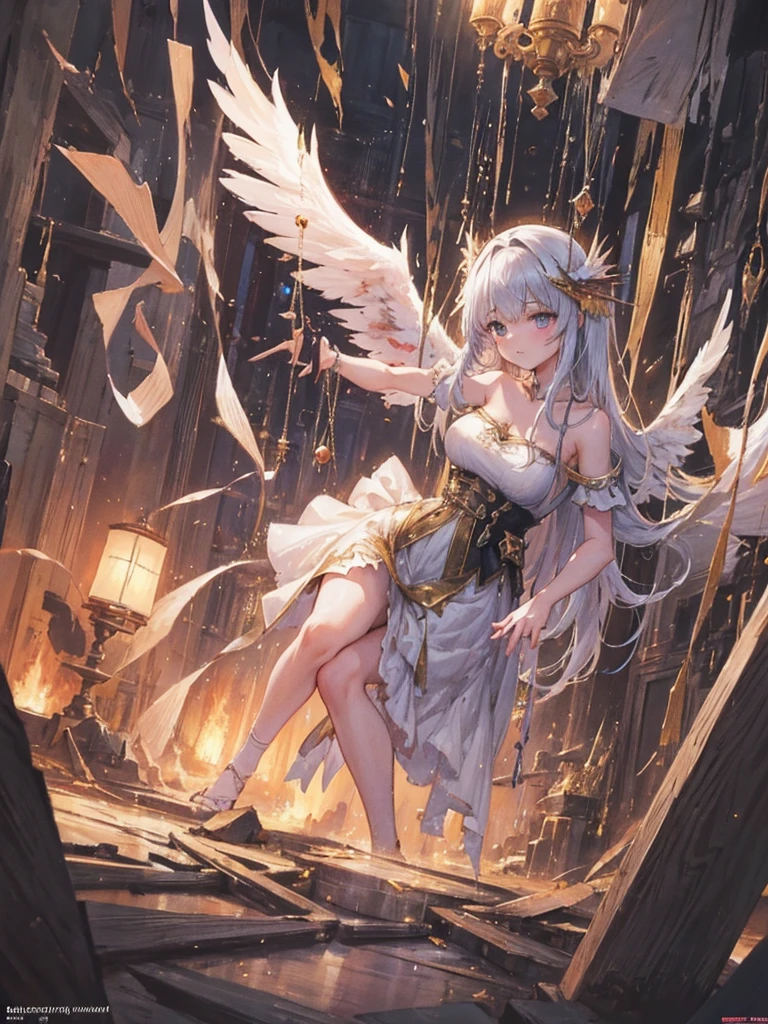 ((best quality)),(Ultra-high resolution),(Super detailed),(Detailed description),((Best CG))(Fantasy art with precise details:1.5), European classical long dress，（（有著美麗的漆黑色wing）），1 Demon Girl，wingInjuried，wing，Falling to the ground，Angel;swing:1.5,Dynamic poses:1.6,be destroyed:1.2(Masterpiece), (need), (Super detailed), （（Injuried））（（Wound）），Hold the ground with one hand，pant，Painful expression，（Blood），（Shoulder clothes are torn）