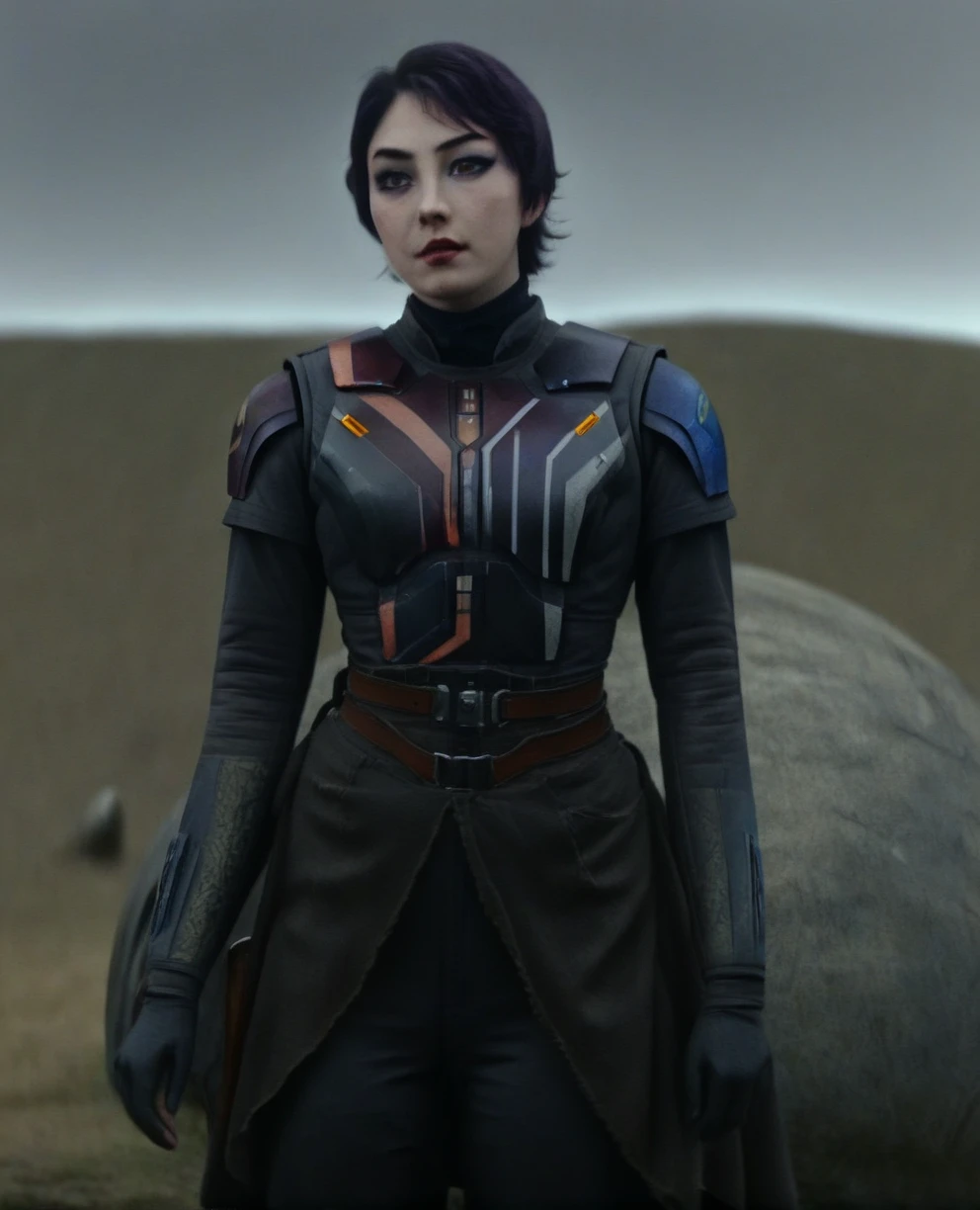 score_9,score_8_up,score_7_up,score_6_up, Trilla,green eyes,black hair, upper body, wet, armor,gloves,black bodysuit,black cape,belt,rain, science fiction,sith base, star wars, outdoors, rain, solo,fflixbag
wearing armor
sabine wren
