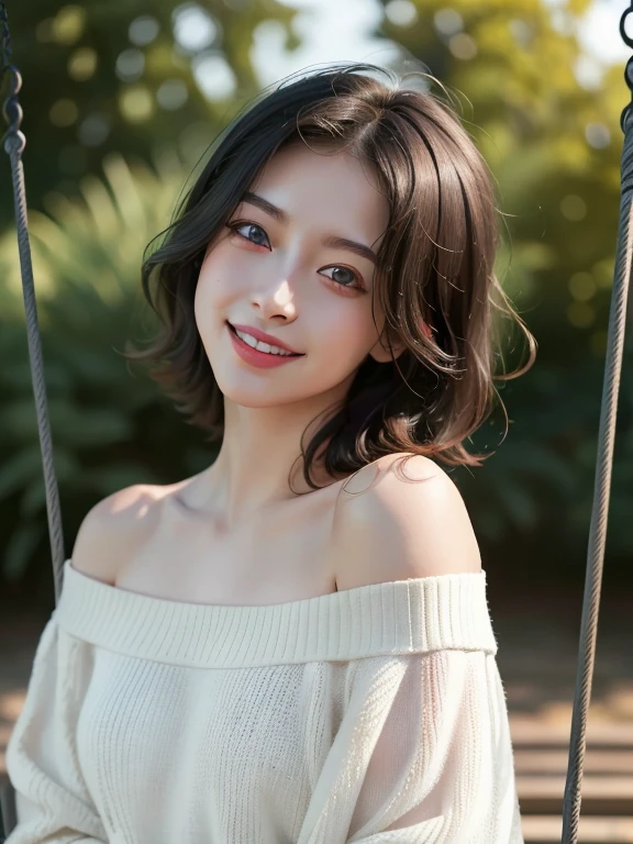 (2 pure Japanese girl,), (Small breasts:1.5,),(solo,,Textured skin, Detailed skin,Detailed face,Detailed eyes,detailed posing,Natural eyebrows,Sparkling Eyes,High detail, Highest quality, Super detailed, Surrealism, ,8k,RAW Photos,Photographicism,Professional Lighting,Ray Tracing,Portrait Photography,Soft Light),((Black Hair, Natural Makeup,Simple earrings, Bob Hair,smile)),(((Heart-shaped sweater with holes,Upper body composition)))