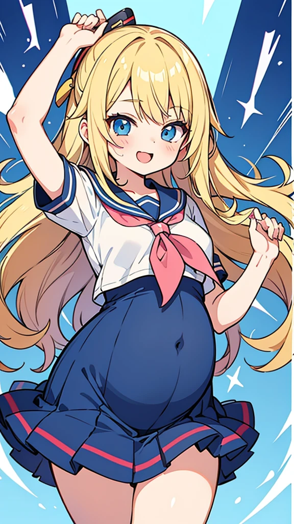 masterpiece, best quality, masterpiece,best quality,official art,extremely detailed CG unity 8k wallpaper, , adorable girl, kawaii, mesugaki, platinum blonde hair, hime_cut, cute face, laughing, large breasts, blue eyes, pleated_skirt, serafuku, black kneehighs, uwabaki, crossed_legs,