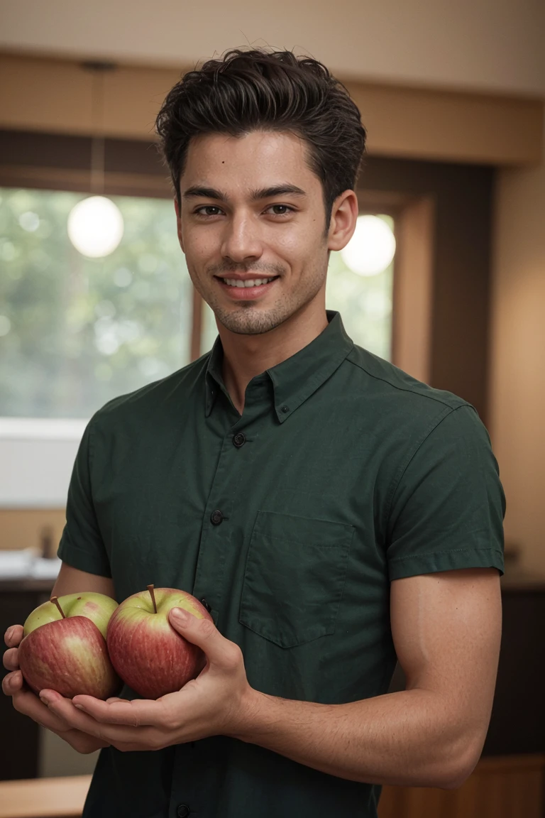 A man holding a apple