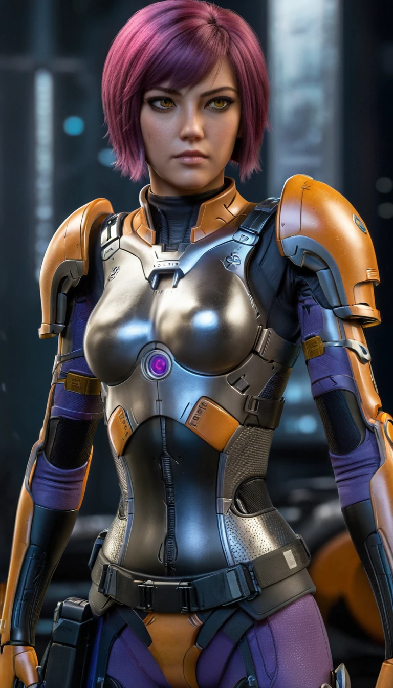 professional 3d model Cinematic scene, sabine wren, SILVER armor (HUGE BREASTS), Ghost in the Shell, detailed background, masterpiece, best quality, high quality, highres, absurdres . octane render, highly detailed, volumetric, dramatic lighting
