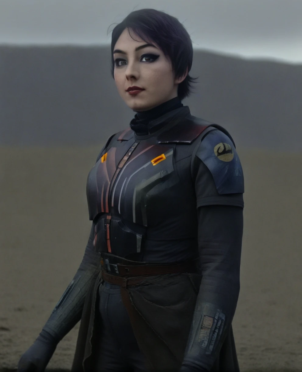 score_9,score_8_up,score_7_up,score_6_up, Trilla,green eyes,black hair, upper body, wet, armor,gloves,black bodysuit,black cape,belt,rain, science fiction,sith base, star wars, outdoors, rain, solo,fflixbag
wearing armor
sabine wren
