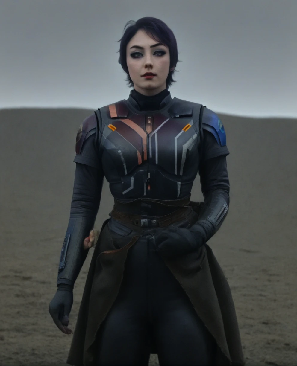 score_9,score_8_up,score_7_up,score_6_up, Trilla,green eyes,black hair, upper body, wet, armor,gloves,black bodysuit,black cape,belt,rain, science fiction,sith base, star wars, outdoors, rain, solo,fflixbag
wearing armor
sabine wren
