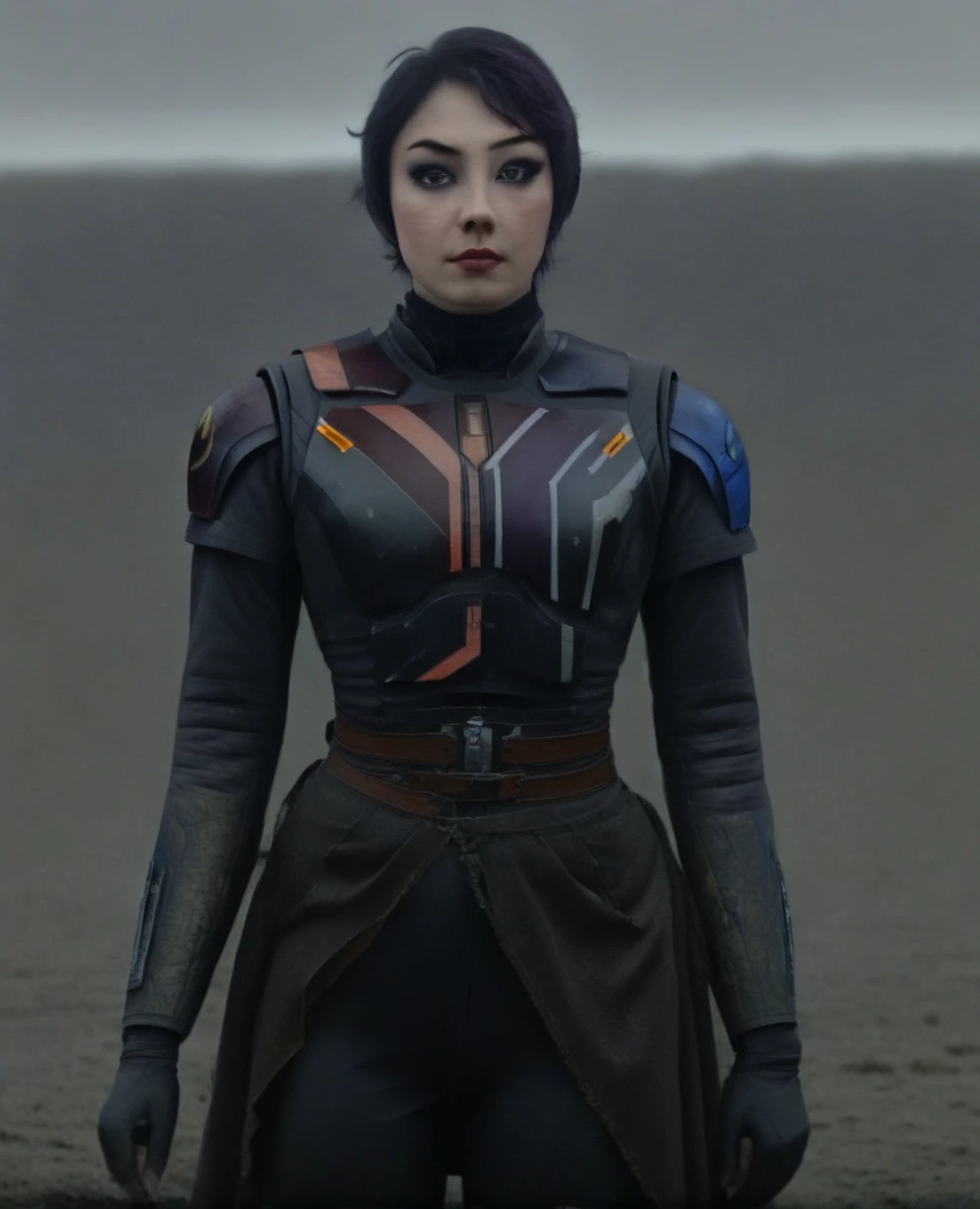 score_9,score_8_up,score_7_up,score_6_up, Trilla,green eyes,black hair, upper body, wet, armor,gloves,black bodysuit,black cape,belt,rain, science fiction,sith base, star wars, outdoors, rain, solo,fflixbag
wearing armor
sabine wren
