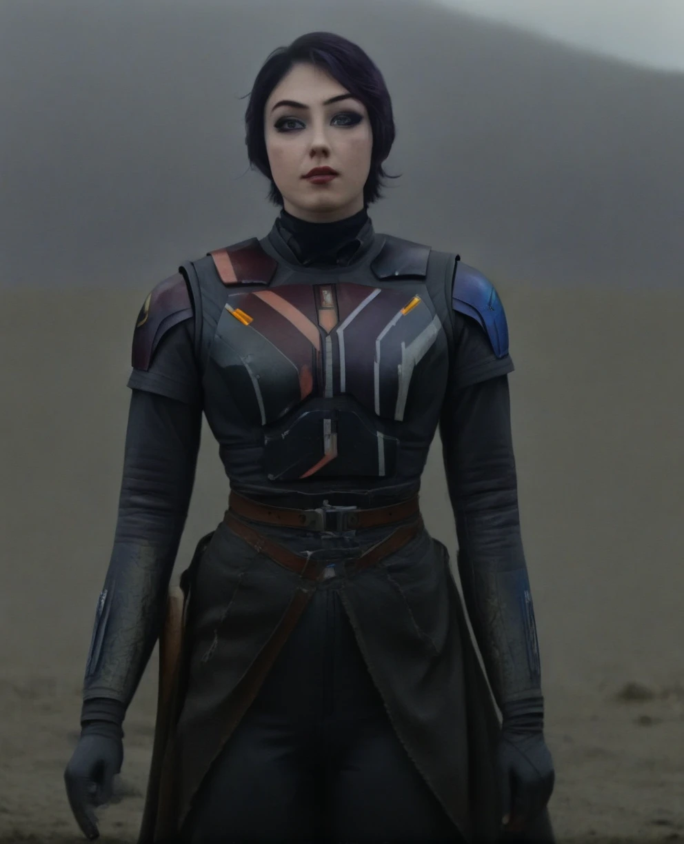 score_9,score_8_up,score_7_up,score_6_up, Trilla,green eyes,black hair, upper body, wet, armor,gloves,black bodysuit,black cape,belt,rain, science fiction,sith base, star wars, outdoors, rain, solo,fflixbag
wearing armor
sabine wren
