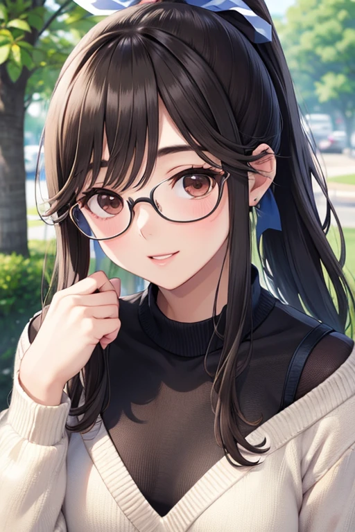 nsfw,
Gaoling loves flowers、Shiny brown hair, Wavy Long Hair、, Beautiful brown eyes、smile、Sparkling eyes, (Fine grain)、Ultra-detailed eyes、Very detailedな顔, Very detailedな目,

masterpiece,Highest quality,High resolution,Very detailed,masterpiece, Highest quality, High resolution, Medium chest、

Glasses、Beauty、woman wearing knitted clothes、Sunburned skin、ponytail