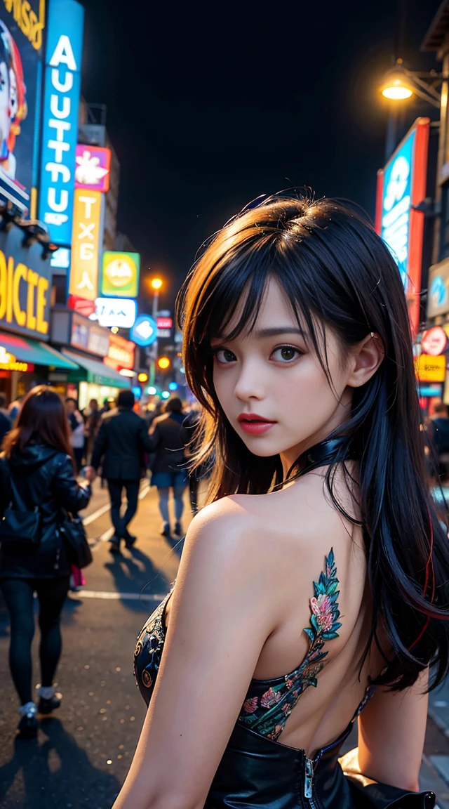 (​masterpiece), top-quality, 超A high resolution, a closeup, Slim body, girl with, 校服, length hair, laugh, ramen, natta, Background of Tokyo Restaurant, Colorful lights, photon maping, Radio City, physically-based renderingt, lighting like a movie, It's complicated, High Detail, foco nítido, Dramatic, Photorealsitic