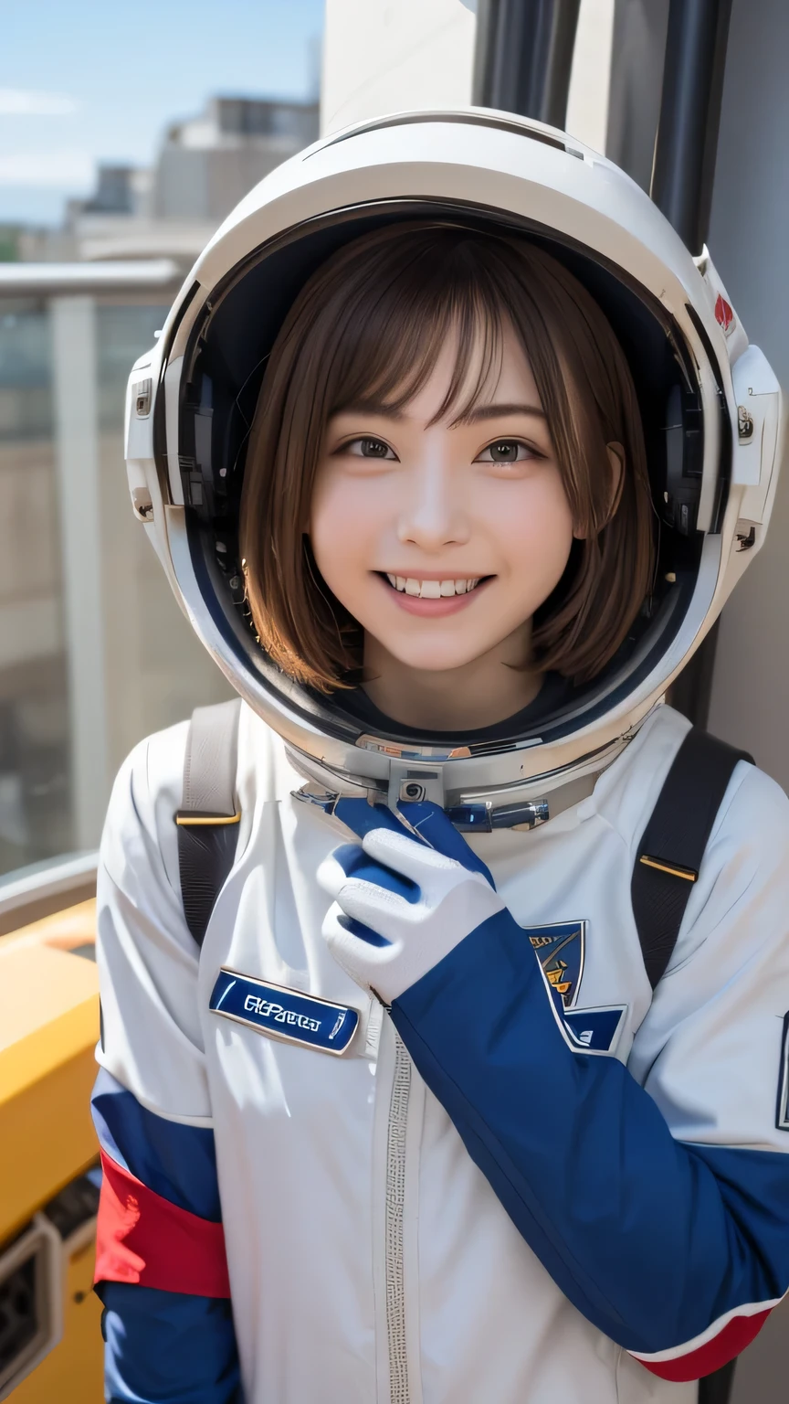 closeup shot , Best picture quality (8K, high resolution, Masterpiece: 1.2), super detailed,  215 Short Hair, 16-year-old woman, 

situation: Scenes of people working inside a spaceship or on a space station。
clothing: Spacesuit、Helmet、Gloves。
angle:
Close-up: Hands wearing Spacesuit、A detailed depiction of a person gazing into space。
Detailed depiction: Spacecraft instruments and Earth scenery in the background、Emphasizing the thrill of exploration and adventure。


, Close-up of face 

, random cute pose ,big eyes ,Puffy eyes ,  Heart Pupil, blush  , huge shy smile , salute
