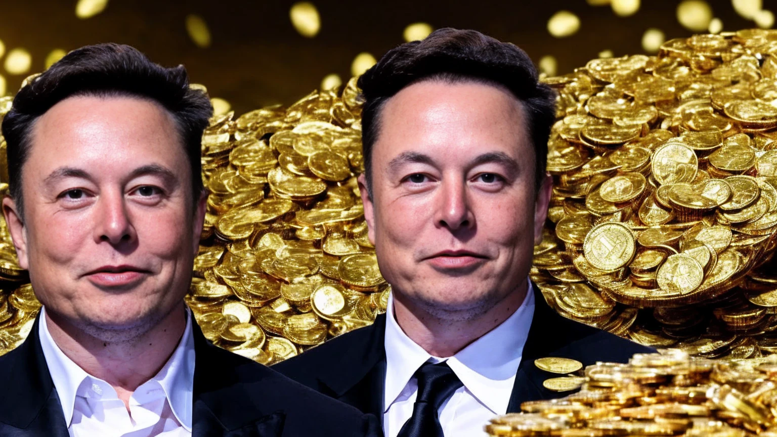 elon musk in front of a mansion full of gold coins falling from the sky, ultra detailed image, realism, 8k, hyper detailed skin, intense and vivid colors.