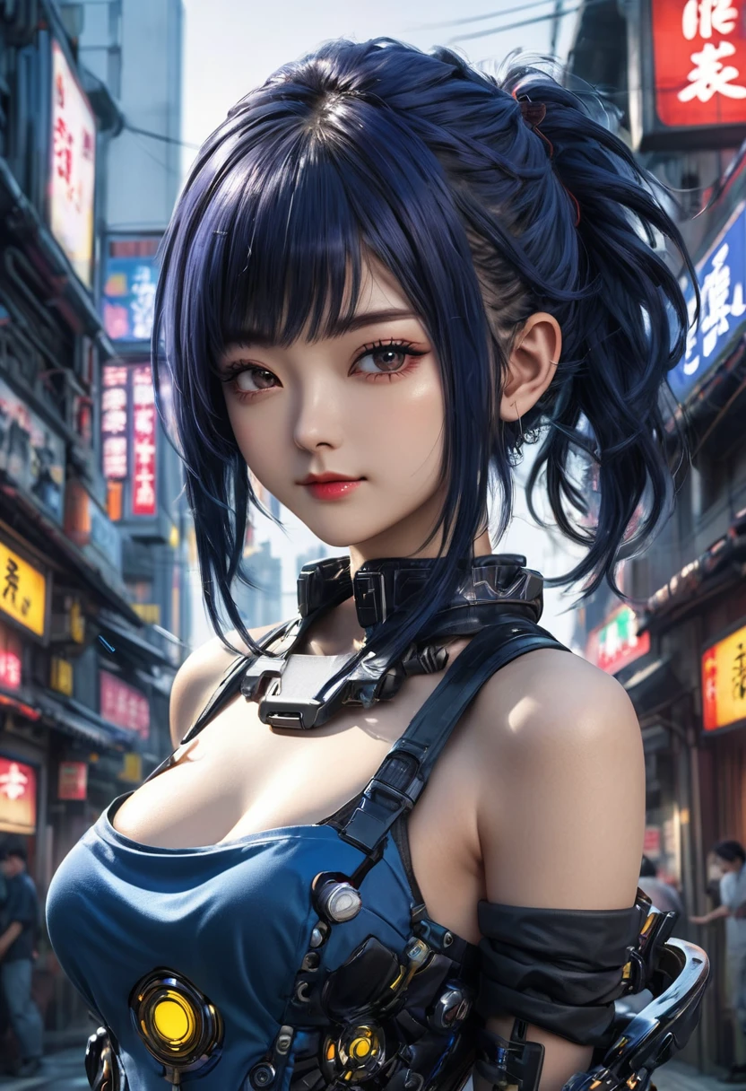 8k,masterpiece, best quality, Confident cyberpunk girl, full-body shot, Harajuku-style fashionable clothing, Bold colors and patterns, eye-catching accessories, Stylish and innovative hairstyle, Vibrant makeup, Cyberpunk’s dizzying cityscapes, skyscraper, neon lights, LED lights, Bright and vivid color scheme, anime big breasts, illustration, Detailed skin texture, Detailed fabric texture, Beautiful and delicate face, intricate details, Super detailed.