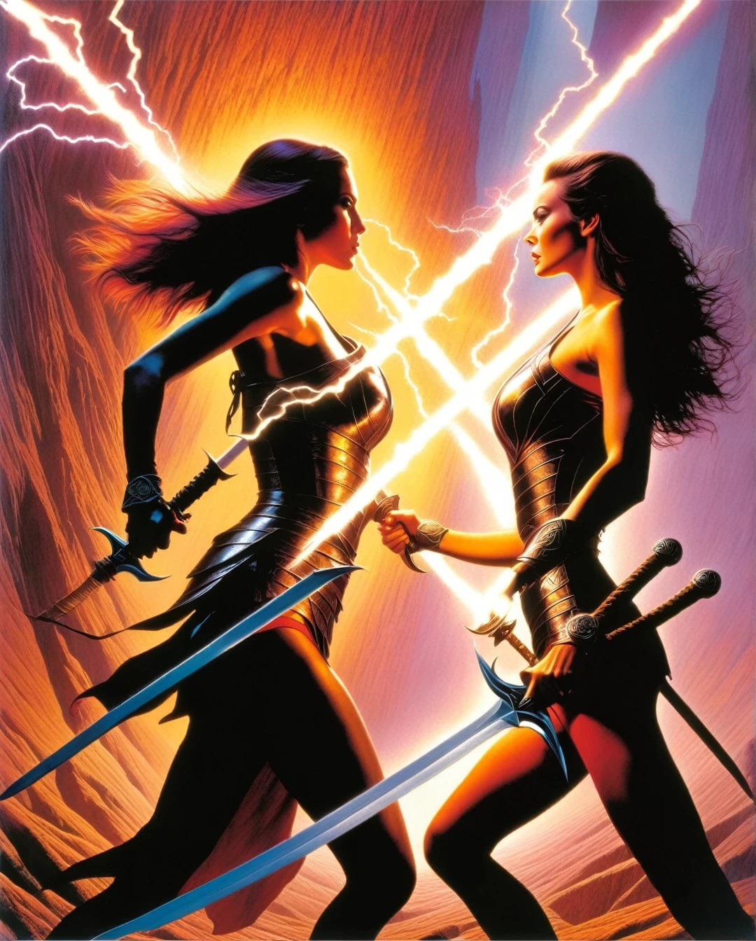 Art image of Olivia Munn as Psylocke, busty, beautiful, dark blue costume with red sash at her waist black hair, large breasts, by Louis Royo, Boris Vallejo, J. Scott Campbell, extreme focus, sharp details, sexy,  oily skin, show feet, full body