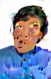 smudgy, traditional art, liu2, brush texture, score_9, score_8_up, score_7_up, score_6_up, score_5_up, score_4_up, BREAK 1girl, Anime girl with blue hair and bangs with glasses with beautiful tanned skin looking at the camera anime girl, pale skin, detailed background, detailed face shot (masterpiece, high quality:1),