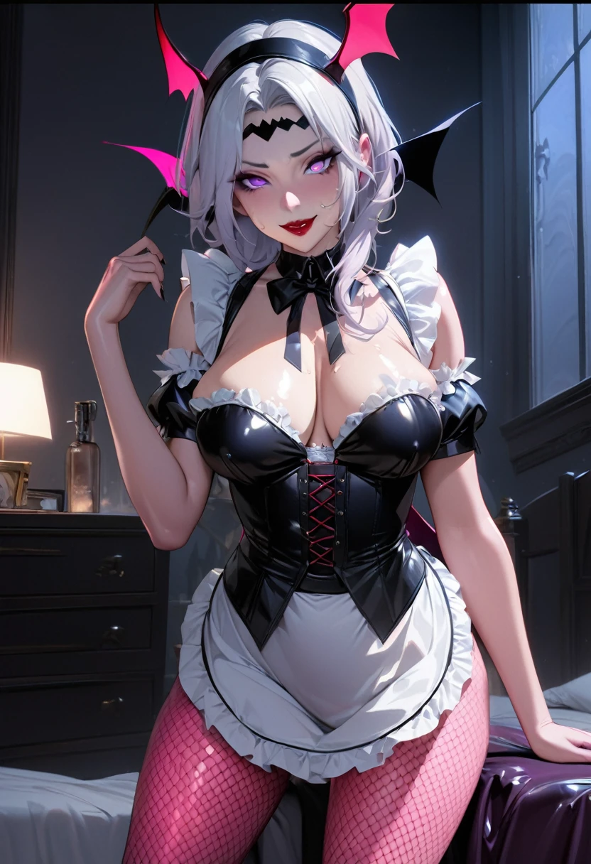 1 woman in black maid outfit with white skirt, white stockings, and tight corsets, showcasing immense curves, Mohawk hairstyle, extremely beautiful. She playfully begins to show off, enjoying the attention. She's facing the viewer, smiling happily, in a futuristic subway setting. Anime style, a masterpiece, highest resolution, quality, detail, sharply focused, professional image, breasts are exposed, nude, semen on breasts, cum on her breasts, she is on her knees, her top is down exposing her breasts, cum on breasts, semen on breasts.