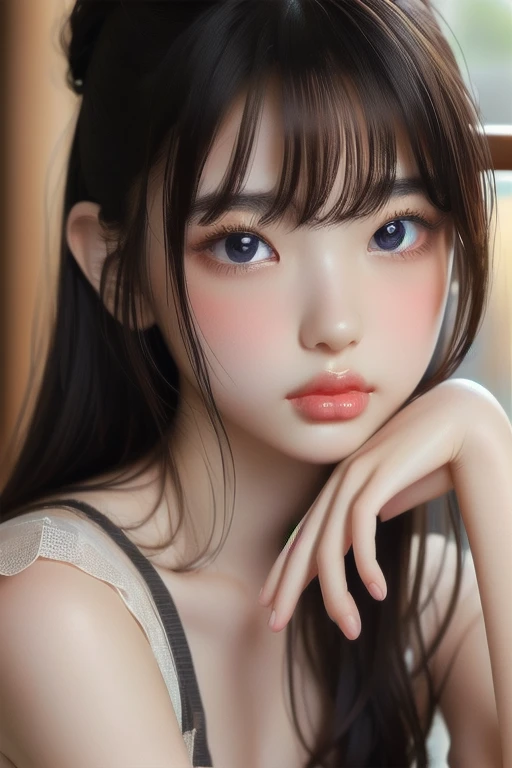 {{{{{16k, nsfw, Anyone would want to have sex with this girl the moment she opened the hotel door, Her double eyelid, thicken the lips look pretty, When she gets her ideal face and body, Tits that get rounder bigger, her deep tight cleavage, Her side tits, Her adolescent tits jiggle and grow with her cute flower pattern frills blouse, When her need for approval was satisfied she evolved into a cute once-in-a-millennium, Lips that drive the sexual desire of those who see them, She evolved into an deep cleavage because she wanted people to see her clean because of the eroticism of her puberty-specific sensitive feeling expression and glossy lips, As she becomes prettier her lips become thicker and more virginal looking, the cuter her face becomes by leaps and bounds, She becomes too pretty like a heroine looks too erotic and seduces me, Every time she climaxes her skin becomes more and more translucent and beautiful, She's the one with her lips pouting at the person she loves in front of her her body leaning forward gently closing her eyes and making a kissy face}}}}}, {{{{{a innocent girl with made-up cuteness, transforming a Japanese girl into her facial rank to the SSS rank of top-notch pretty actresses, She's in a romantic beauty parlor filled with female hormone steam, her beautiful slender underbust, slender curvy cute waistline, she grew into a girl that she had an lewd fetish for lips and necks and waistlines, her clearer nip line from underbust to hips, Her hair is replaced by a bang glossy medium long lovely hair, The growing body is reproduced with thick vivid lips}}}}},{{Extremely detailed}},{{{{{cute hairband, Sexually unused body with pure and innocent aura, When the plastic surgery is finished becomes an innocent girl, integrated her head and face small}}}}}