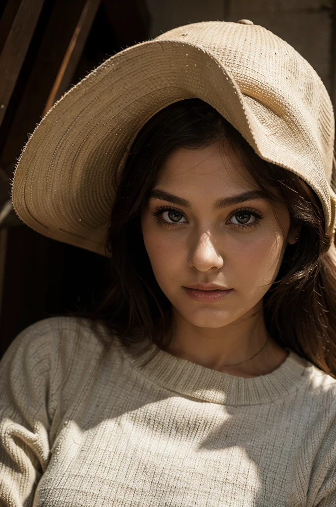 Photographic portrait of a young Irish woman, cabello rojo rizado y suelto, su cara pensativa y sonriente, gaze at the camera, Cinematographer, face symmetrical, eyes symmetrical, Enfoque suave, Altamente detallado, natural lighting, Seguimiento de rutas, specular lighting, Camino trazado del cabello, Mapeo de sombras, Mapa de Glossiness, photograph by Leah robinson ,Using a Hassleblad 1000MPS medium format digital camera