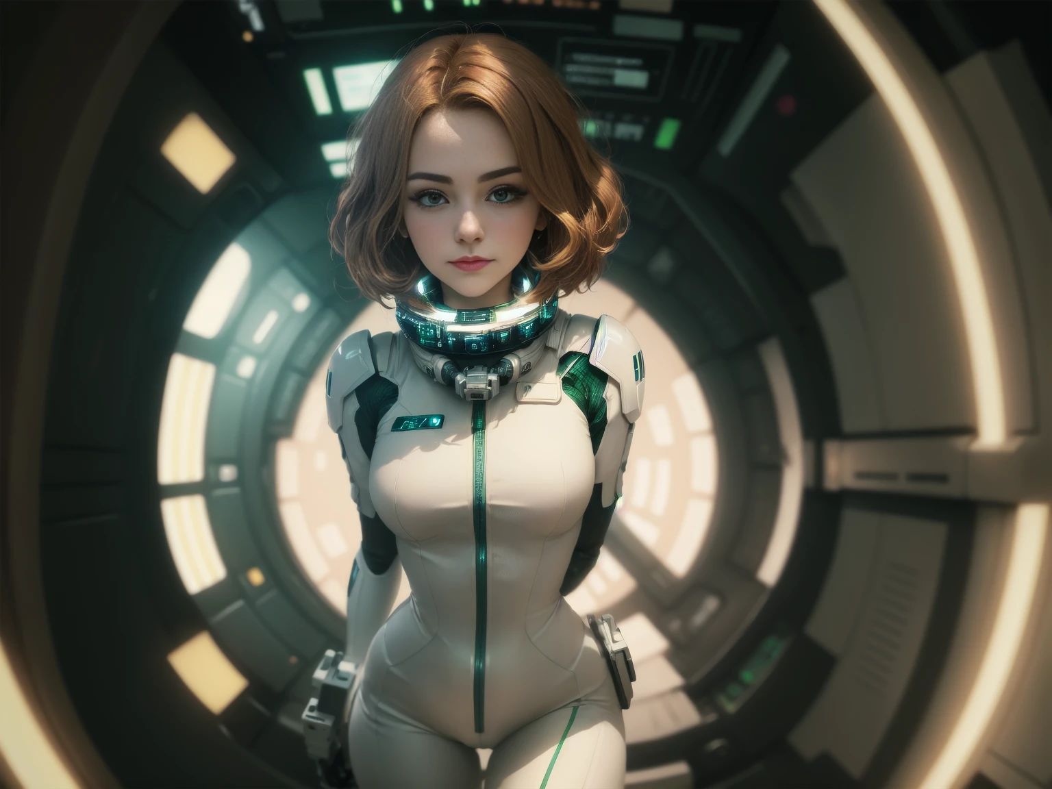 Adorable Kawaii, (anime:1.3) fashion photography portrait of 1girl, award winning photography, short fluffy auburn hair, freckles, green eyes, (ultra detailed face), athletic petite toned body, (huge boobs:1.2), belly button, soft light, rim light, white wet tight spacesuit, surprised, in space capsule, (film grain:1.5) <lora:ip-adapter-faceid-plusv2_sdxl_lora:1> <lora:sss:0.8> , subsurface scattering, Photorealistic, Hyperrealistic, analog style, realistic, film photography, soft lighting, heavy shadow, pretty, cute, adorable, kawaii