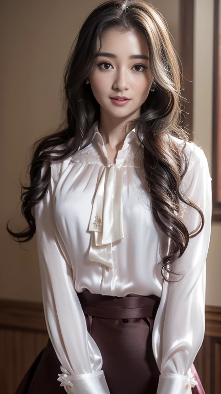 Realistic photography, 8k ,Beautiful woman with long hair ,modern victorian dress