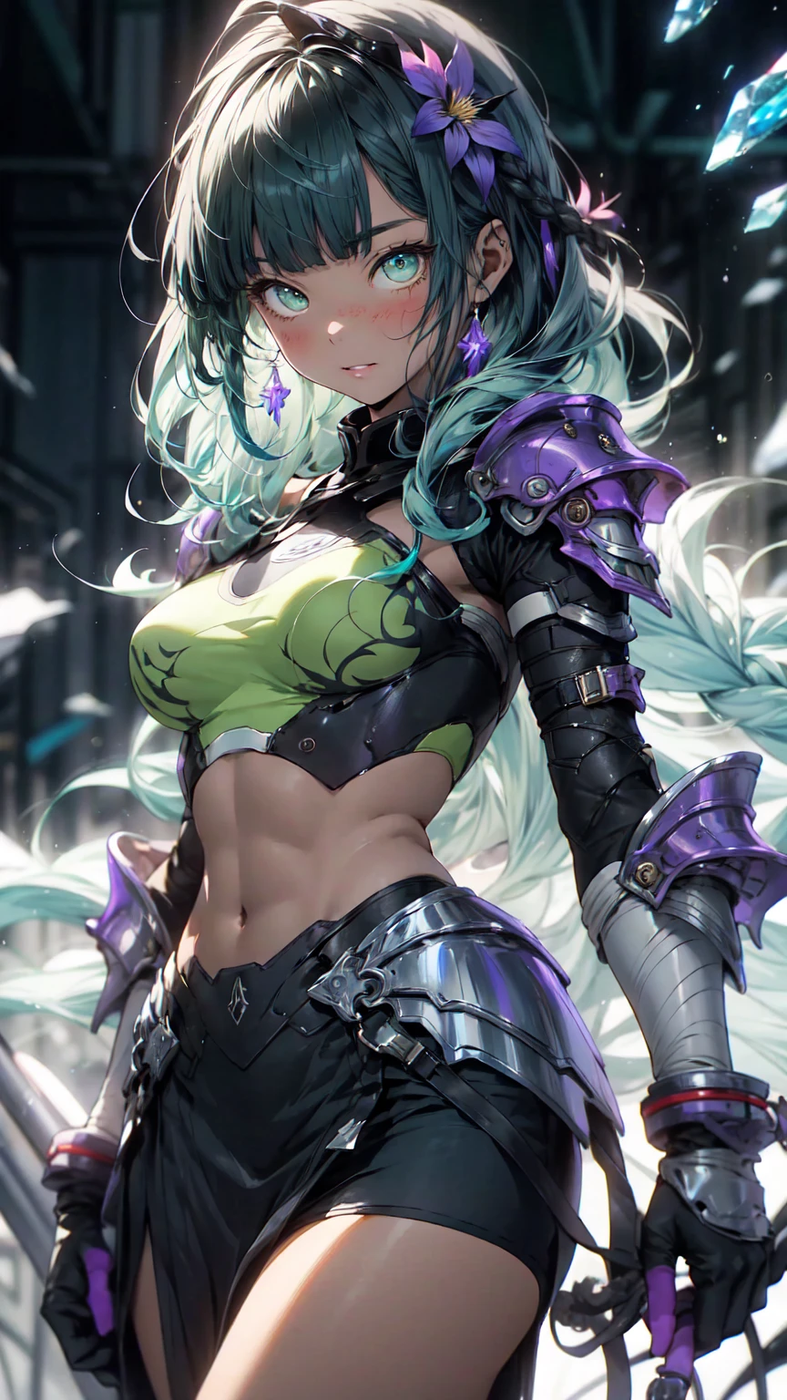 ((full bodyesbian):2) (({Only one woman}:1.2):{((Dressed in a red Formula 1 jersey)1.2), ((Long blue hair that falls to the shoulders, bright green eyes) 1.3), ((Make erotic poses on grassy backs against big trees, looking at viewert, ssmile):1.3), ((ultra huge breasts):1.2)}, \n (({Hipodromia, It's sunny meadow}):1.3), anime big breast, Anime style, 16k, ((Best quality, high detal):1.4), tmasterpiece, hyper HD