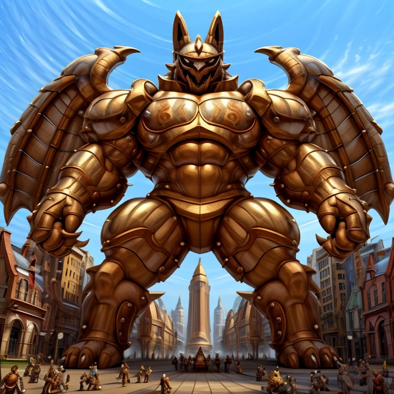 (masterpiece. official art. 8k. best quality. detailed full body. full body.)
(situation 1 : dominating shiny_mega_lucario. shiny_mega_lucario is over 1000 meters long. focus GIANT shiny_mega_lucario is trampling the city. Looking down. macro. stomp. Low-angle perspective. emphasizing the immense size.)
(situation 2 : smoke and flames rising from the destruction in the city)
(Additional details 1: Armored Flazzard. real texture material. whole body shines like metal. emphasizes the muscles. suit fully made of metal.).
(Additional details 2: (Detailed head. Detailed Body. Detailed abs. gigantic muscles. HYPER MUSCLES. Gigachad Muscular. big muscle. pecs. triceps. traps. unusually developed muscular body. body full of huge muscles. showing off muscles. pectorales enormes. Exaggeratedly huge muscles. huge muscles. long legs.).
(Additional details 3: Spread wings. It has wings. have big wings. The claws are sharp. Sharp teeth.).